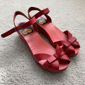 Red Swedish Hasbeen clog wedge sandals
